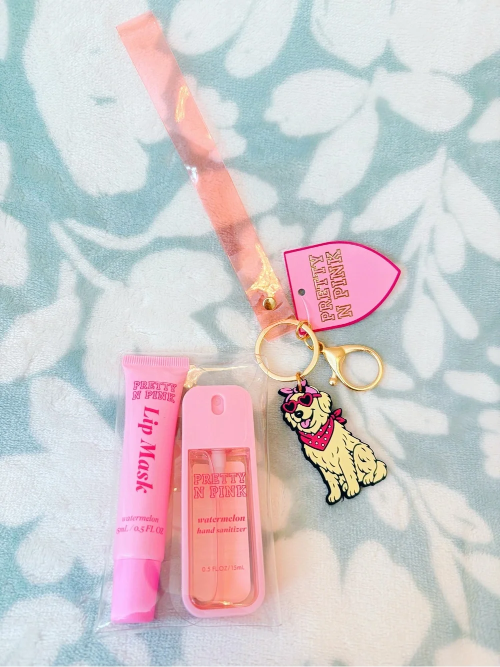 Pretty in Pink Watermelon Sanitizer & Lip Mask Set With Cute Dog Charm 🍉🐶